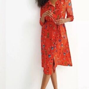 186 Rare Anthropologie Farm Rio Heart MIDI Shirtdress Dress XL Belt